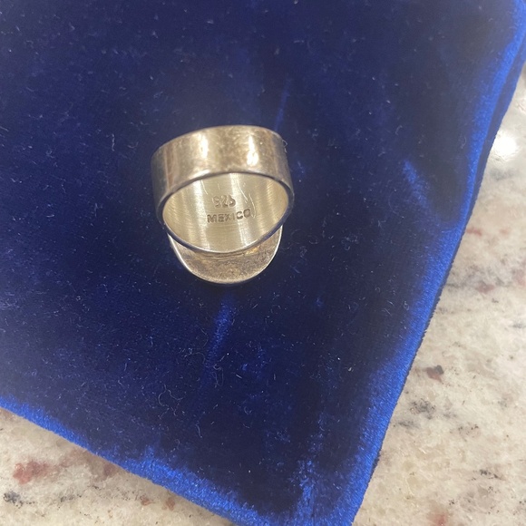 Vintage Sterling Silver .925 Mexico Stamped Oval Wide Band Ring Size 6 - Picture 7 of 7